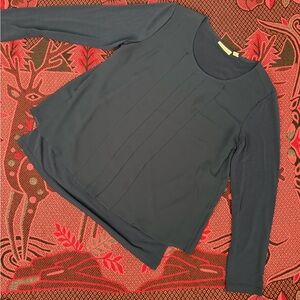 Susan Graver Navy Long-Sleeve Pleated Front Top